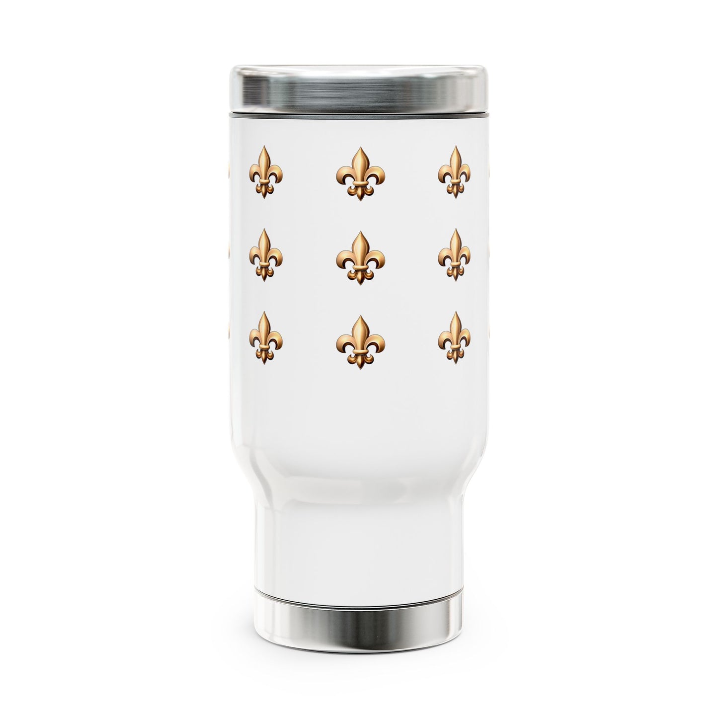 Stainless Steel Travel Mug with Handle - Fleur De Lis