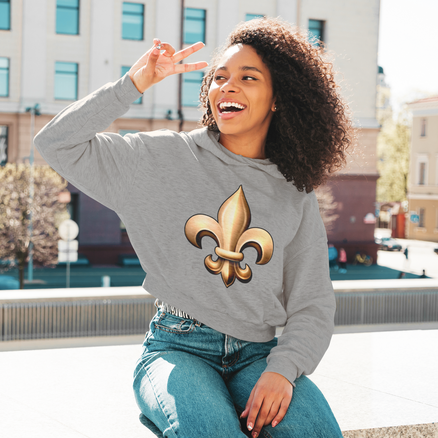 Cropped Hooded Sweatshirt - Fleur De Lis