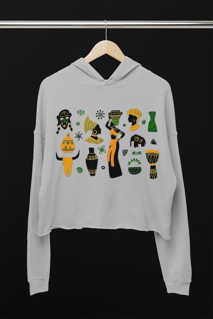 Cropped Hooded Sweatshirt - African Montage