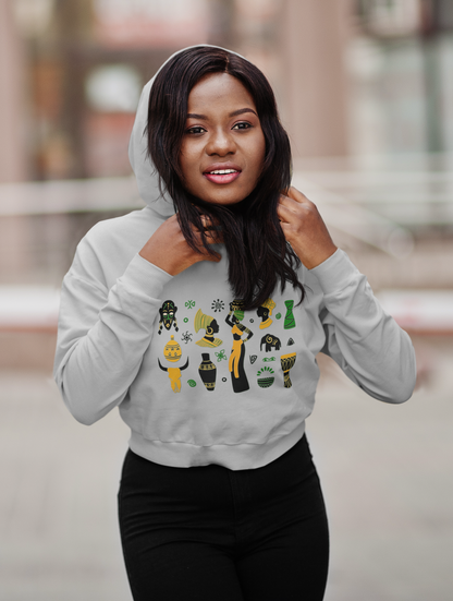 Cropped Hooded Sweatshirt - African Montage