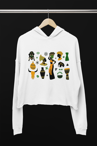 Cropped Hooded Sweatshirt - African Montage