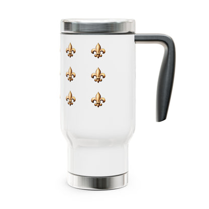 Stainless Steel Travel Mug with Handle - Fleur De Lis