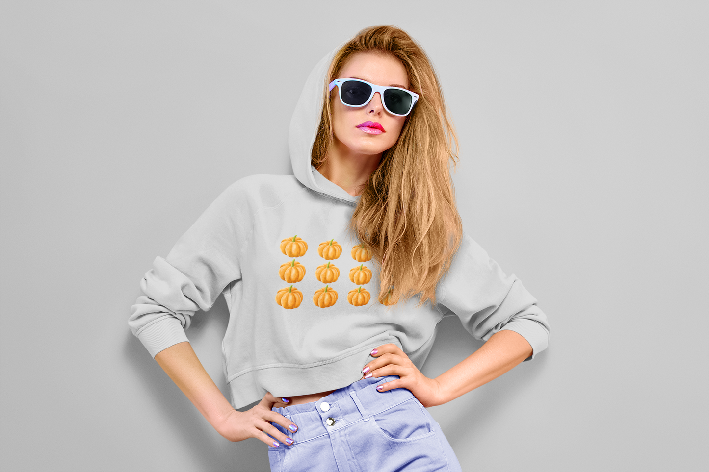 Cropped Hooded Sweatshirt - Fall Pumpkins
