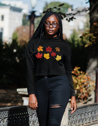 Cropped Hooded Sweatshirt - Fall Leaves