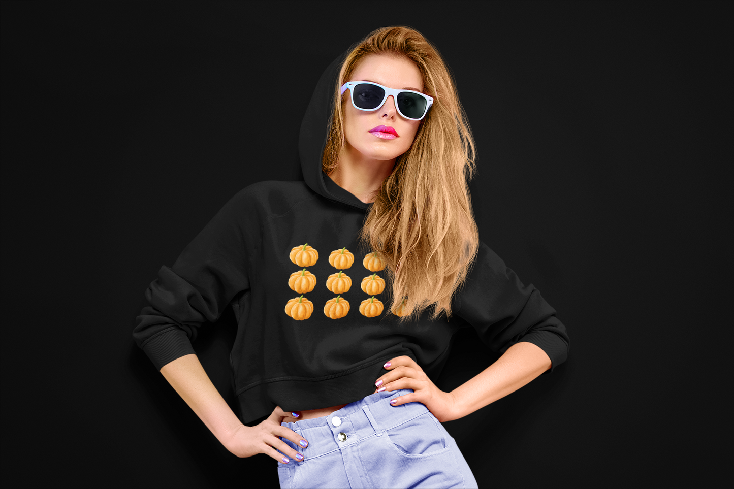 Cropped Hooded Sweatshirt - Fall Pumpkins
